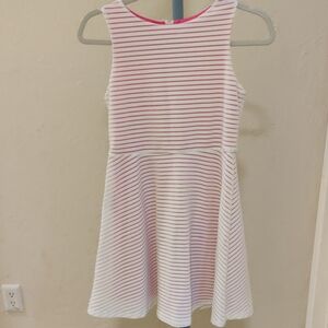 Children's Place Hot Pink/White Striped Overlay Sleevele Zip Dress Size L(10/12)